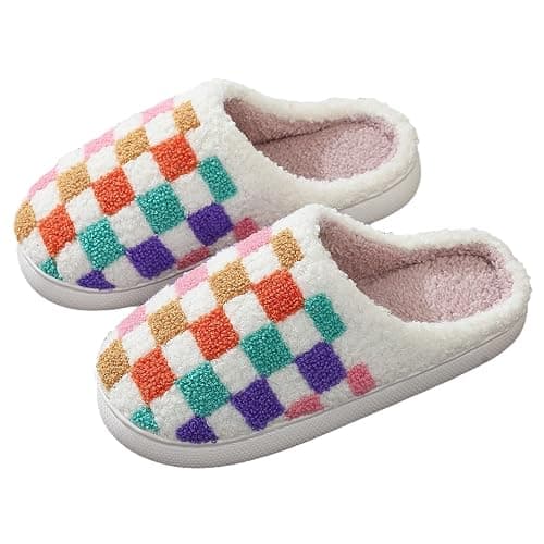 Halloween Christmas Slippers Checkered Scuff for Women and Men Holiday Indoor Bedroom Fluffy Warm Fleece Slippers Winter Soft Cozy Home Non-Slip Soft Plush Slip-on Wool Lined House Shoes - Image 1