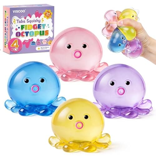 VISCOO 4 Pack Octopus Stress Balls for Adults Kids, Slow Rising Squishy for Anxiety Stress Relief, Cute Squeeze Ball for Party Favors/Taba Squishy for Classroom Prize Birthday - Image 1