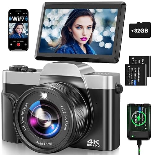 4K Digital Camera for Photography with WiFi, 2025 Latest Auto-Focus Vlogging Camera for YouTube Video 3'' 180° Flip Screen Travel Cameras 16X Zoom Anti-Shake 4K Cameras with SD Card, 2 Batteries - Image 1