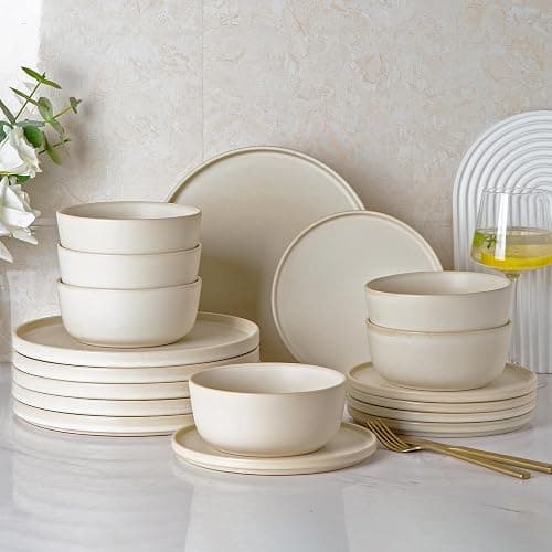 AmorArc Stoneware Dinnerware Sets for 6,Reactive Ceramic Plates and Bowls Set,Highly Chip and Crack Resistant | Dishwasher & Microwave Safe | Round Dishes Set Service for 6 (18pc) - Image 1