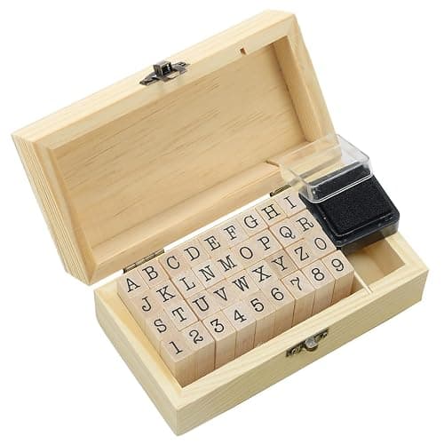 Letter Stamps 36 Pcs with Wooden Storage Box, Premium Alphabet Stamps Set for Crafting, Essential Rubber Letter Stamp Kit for Clay, DIY Cards & Scrapbooking - Image 1