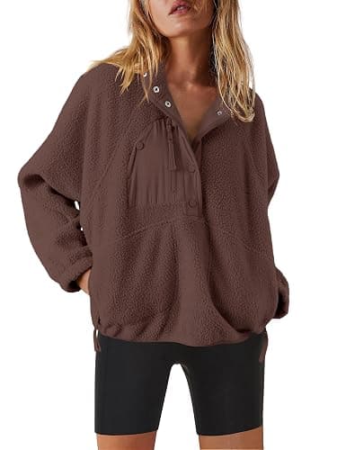 Nirovien Womens Fleece Pullover Long Sleeve Sherpa Jacket Button Down Fuzzy Sweatshirt Warm Outwear with Pockets - Image 1