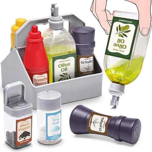 6 Pcs Condiment Toys with Storage Rack and Gift Box, Play Food Set for Kids Kitchen, Pretend Food Play Kitchen Accessories for Toddler, Preschool Learning Toys for Boy Girl, Pretend Grocery Store - Image 1