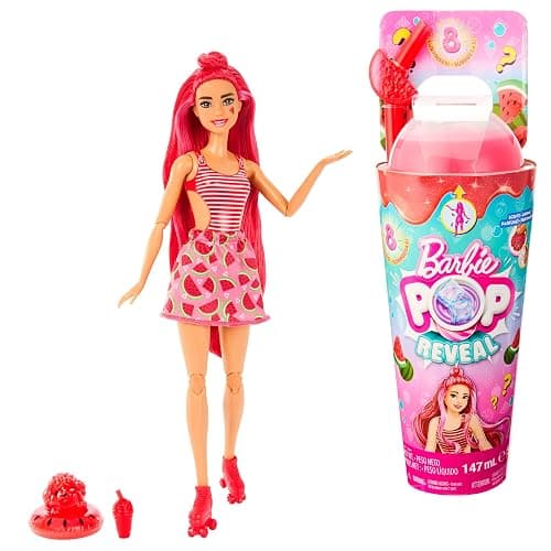 Barbie Pop Reveal Fruit Series Doll, Watermelon Crush Theme with 8 Surprises Including Pet & Accessories, Slime, Scent & Color Change, HNW43 - Image 1