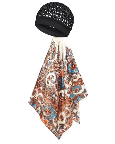 Soft Headband Hair Net for Sleeping with Satin Scarf Attached - Large 2 in 1 Wrap Cap for Silk Press, Protective Satin Scarf for Sleeping Women Men - Image 1