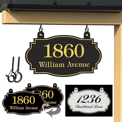 Custom Hanging Address Sign, Metal House Number for Outdoor, Mailbox Number, Address Plaque (13" x 7.5"), Yard Sign, Displays Street Name, High Visibility, Easy Install, Multiple Colors and Fonts (A1) - Image 1