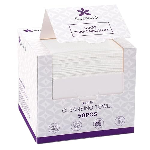 Serenorch Disposable Face Towels, 10" x 12", Ultra Thick Face Towelettes for Sensitive Skin, Extra Soft Makeup Remover Dry Wipes, 50 Count - Image 1
