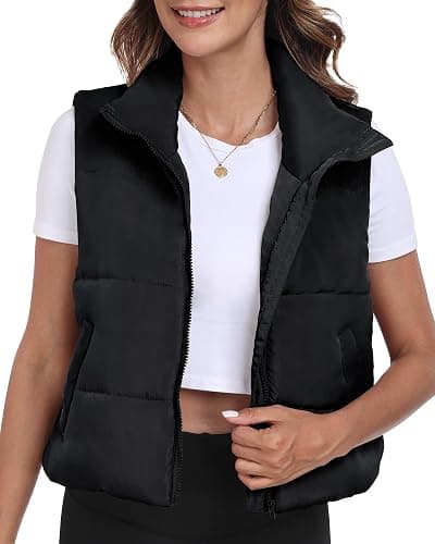 Memorose Puffer Vest for Women Winter Outwear Jacket Cropped Sleeveless Lightweight Fashion Fall Coat with Pockets - Image 1