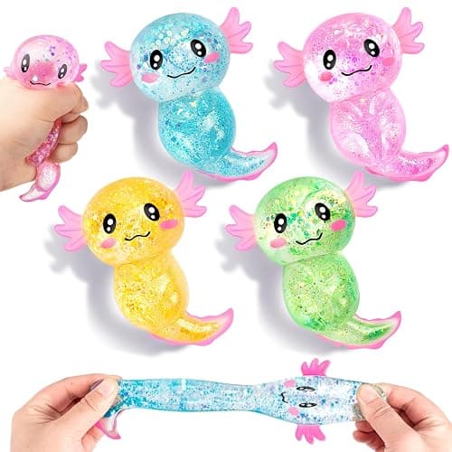 LSGYPAQ 4PCS Glitter Stress Relief Axolotl Toy Cute Malt Sugar Filled Sensory Fidget Toy for Kids Adults Soothing Birthday Party Favors Gift (4 Colors) - Image 1