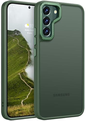 Rayboen for Samsung Galaxy S22 Case, Translucent Frosted Hard Back Silicone Edge Skin Feel Anti-Scratch Protective Slim Phone Cover for Samsung S22 5G, Matte Green - Image 1
