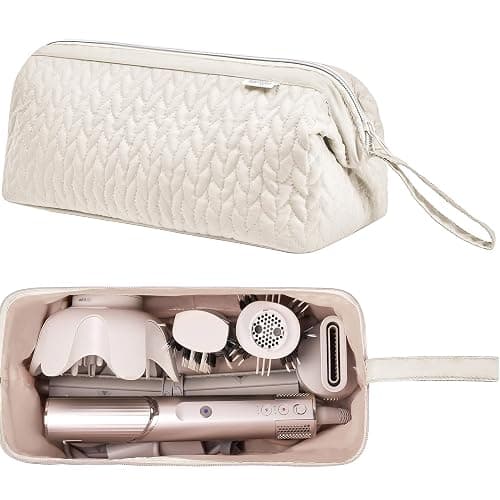 KarSyon Shark Flex Style Case for Dyson Airwrap Hair Dryer Brush Revlon Hair Tools Travel Bag Carrying Case Flat Curling Iron Organizer (Beige) - Image 1