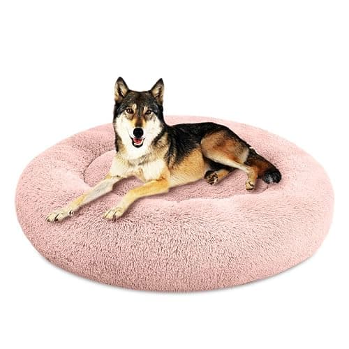 SAVFOX Plush Calming Dog & Cat Bed - Donut Shaped, Multiple Sizes S-XXL, Comfortable Cuddler in Washable Faux Fur - Image 1