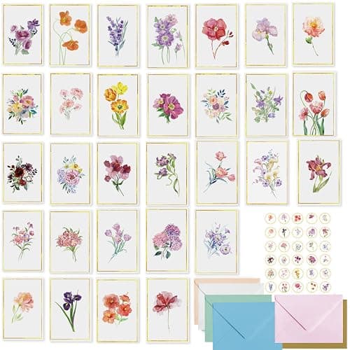 AMNADOF 30 Floral Blank Cards with Envelopes & Stickers - 4x6 Blank Cards Envelopes - All Occasion Greeting Cards - Bulk Boxed Set of Assorted Blank Note Cards - Cute Blank Stationary Notecards - Image 1