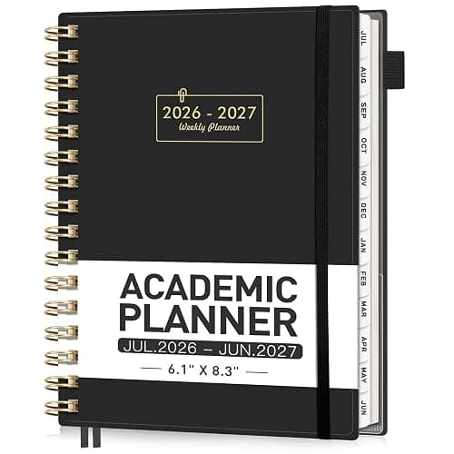 AHGXG Academic Planner 2026-2027, July 2026 - June 2027, Weekly and Monthly, 5.7" x 8.3", for Women, Teacher, Student, School, 12-Month Tabs, Flexible Plastic Cover (Black) - Image 1