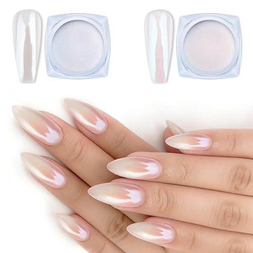Artdone 2 Jars Chrome Nail Powder White and Red Pearl, Iridescent Aurora Powder Metallic Mirror Effect Pigment Pearlescent Mermaid Pearl Dust Kit, Decoration Acrylic Resin Craft - Image 1