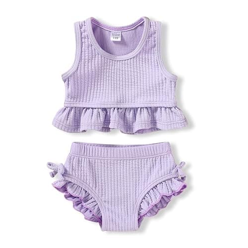 HAPPYMA Baby Swimsuit Toddler Girl Bathing Suit Summer Solid Color Bikini Set Beach Two Piece Swim Wear - Image 1