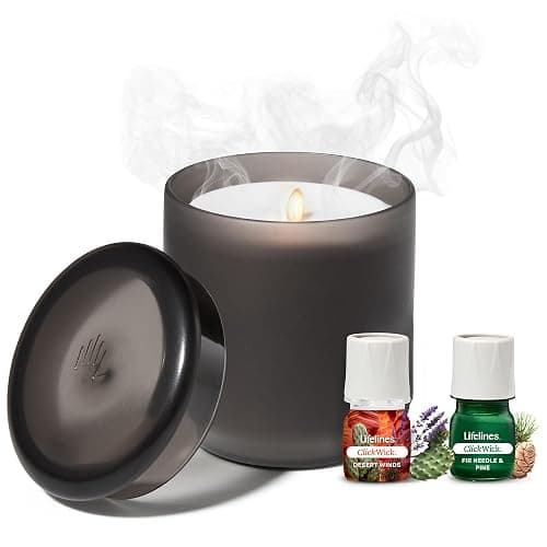 Lifelines Flameless Candle Aromatherapy Essential Oil Diffuser with 2 ClickWick Essential Oil Blends - Cordless & Waterless Diffuser for Home - Scented Electric Candles Blow Out Flame – Charcoal - Image 1