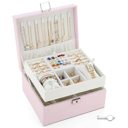 IBURTEN Jewelry Organizer Boxes for Women,Travel Jewelry Case, 2 Layers Removable Jewelry Box,Storage for Necklace, Bracelet, Earring,Rings,Jewelry Box Gifts for Women Girls - Image 1