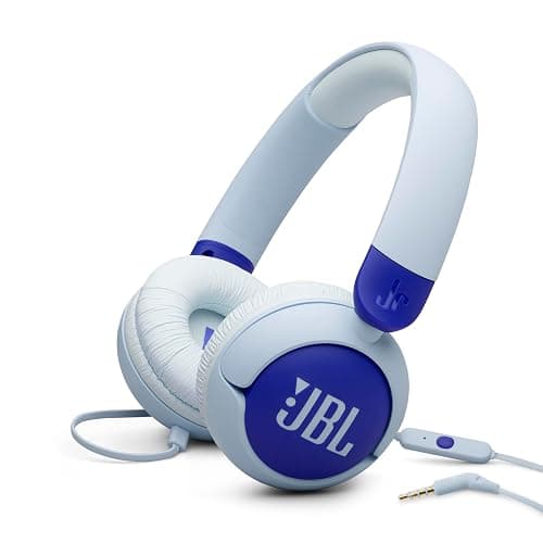 JBL Junior 320 - Wired on-Ear Kids Headphones Safe Sound (<85dB), Built-in mic, Fit for Kids and Customizable with Included Stickers (Blue) - Image 1