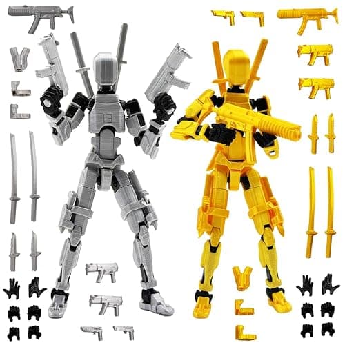 Titan 13 Action Figure Set (Assembly Completed), 3D Printed Multi-Jointed Movable T13 Dummy Lucky 13 Mobile Robot, Nova 13 Action Figures Desktop Decorations for Game Lovers Toy (Gold/Sliver Warrior) - Image 1