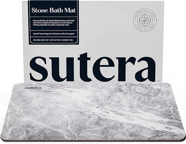 SUTERA - Stone Bath Mat, Diatomaceous Earth Shower Mat, Non-Slip Super Absorbent Quick Drying Bathroom Floor Mat, Natural, Easy to Clean (23.5 x 15 Granite) - Image 1