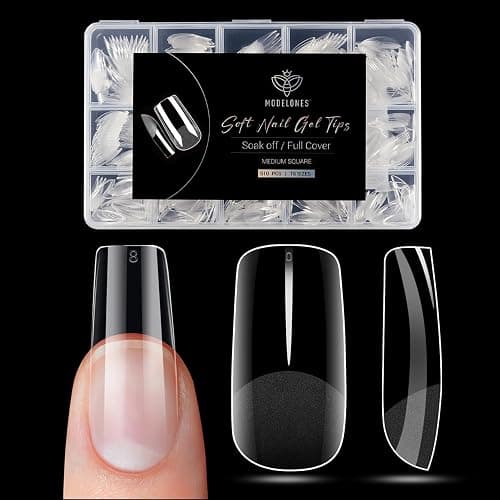 Modelones Medium Square Nail Tips 510pcs Soft Pre Etched Fake Nails Gel | Half Matte Full Cover Acrylic Gel Kit Press on Manicure Extension DIY Salon 15 Sizes - Image 1