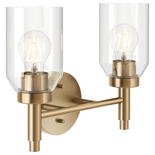 Kichler Madden 2-Light Bathroom Vanity Light Fixture with Clear Glass Shades, Modern Wall Mount Lighting in Champagne Bronze for Single or Double Vanity (10.5" x 14.25"), 55184CPZ - Image 1
