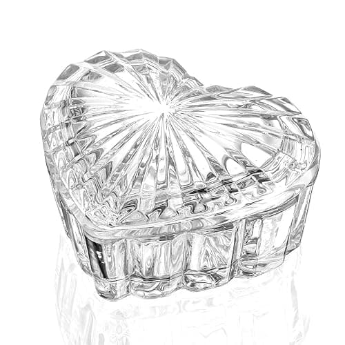 KANPURA Clear Glass Heart-Shaped Jewelry Box, Cute Trinket Box with Lid | Cute Box for Storage Necklace Ring Earring Trinket, Vintage Decorative Glass Jar for Women, Mom - Image 1