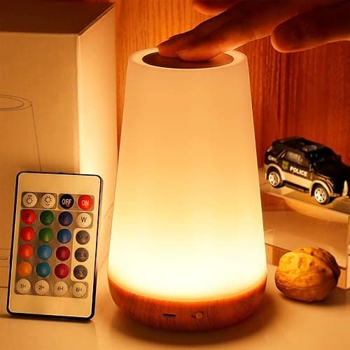 THAUSDAS Night Light, Dimmable Touch Lamp for Bedroom, Portable Table Bedside Lamp, 5 Brightness 13 RGB Colors, Night Lights for Baby Nursery Bathroom - Brown - Image 1