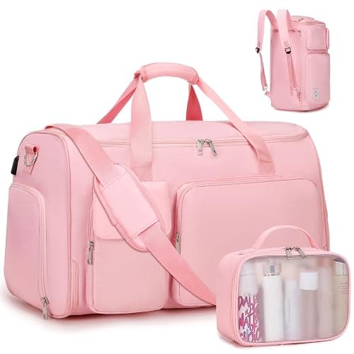 ACESAK Garment Bags for Travel, 2 in 1 Convertible Carry On Duffle Bag Suit Bags Foldable Backpacks with Shoe Compartment & Toiletry Bag, Hanging Bags for Clothes Dress Suit for Men Women Gift (Pink) - Image 1