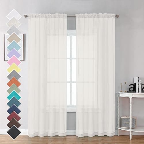 OVZME Ivory Sheer Curtains 84 Inch Length 2 Panels for Bedroom, Elegant Light Filtering Sheer Ivory Curtains Window Treatment for Living Room & Sliding Glass Door, 1 Pair, Each 42Wx84L - Image 1