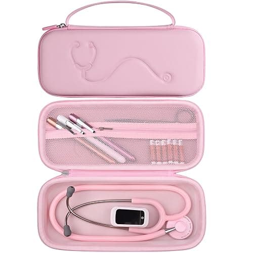 Hard Stethoscope Case for 3M Littmann Classic III, Lightweight II S.E, MDF Acoustica Stethoscope, Stethoscopes Carrying Case with Mesh Bag for Nurse Accessories Gauze Penlights Cotton Swabs (Pink) - Image 1