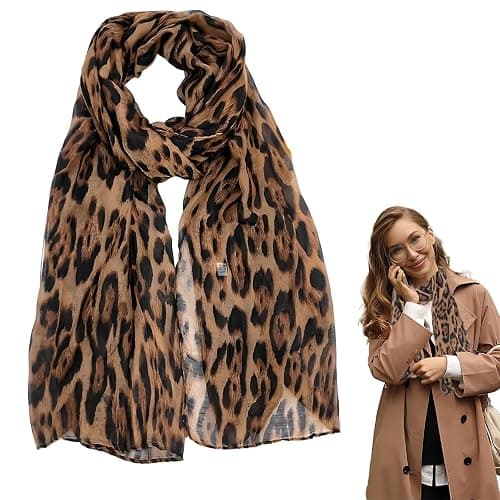 pozuauoa Leopard Print Scarf for Women UK, Silk Scarf Soft Touch Ladies Scarves Fashion Lightweight Scarfs, Animal Print Scarfs Suitable for Daily Outings Travel Work Commuting and Gift Giving - Image 1