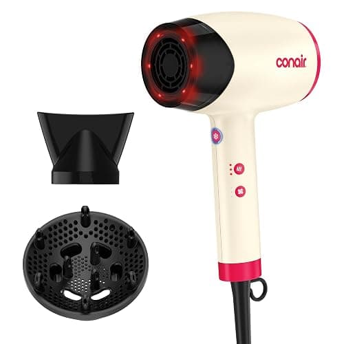 Conair InfinitiPRO Infrared Hair Dryer + Diffuser, Ionic Fast Drying, White | Infrared ionic blow dryer w/ fast drying tech, reduces heat damage & offers salon quality, includes diffuser & concentrator - Image 1