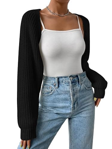 Verdusa Women's Y2k Cropped Cardigan Sweaters Lightweight Knit Open Front Bolero Shrugs Spring Fall Outfits - Image 1