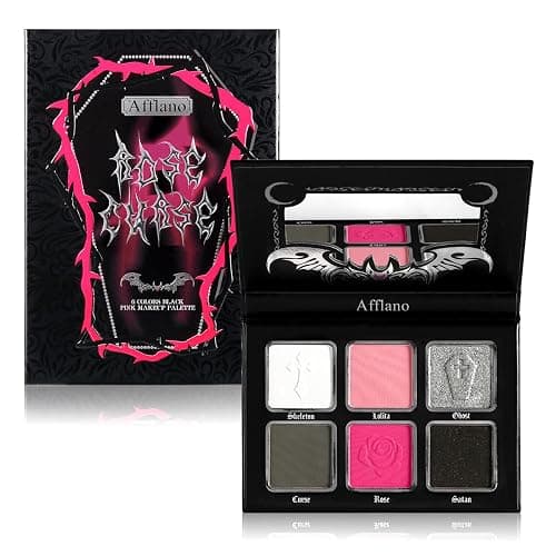 Afflano Pink Goth Eyeshadow Palette, Pink Smokey Eyes Makeup Eyeshadow Pallet With Mirror, for Goth Girls and Women Long Lasting Daily Valentine makeup, Dark Emo Halloween Clown SFX Gothic Looks - Image 1