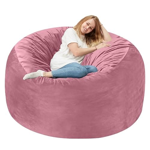 Homguava 4 FT Bean Bag Chair: 4' Bean Bags with Memory Foam Filled, Large Beanbag Chairs Soft Sofa with Dutch Velvet Cover-Dusty Pink - 4FT-44"x44"x24" - Dusty Pink - Image 1