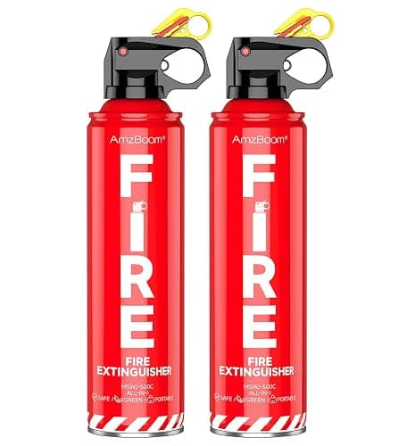 AmzBoom 2-Pack Fire Extinguisher for Home, Kitchen, Car, and Grill with Mounting Bracket– Extinguishing Spray, Compact A, B, C, K – Eco-Friendly, Prevents Reignition. - Image 1