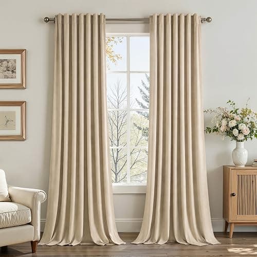 Topfinel Beige Velvet Curtains 84 Inches Long for Bedroom Living Room Neutural Elegant Soft Velvet Modern Boho Blackout Thermal Back Tab Curtain Drapes Home Decor Set of 2,84 inch Length - Image 1