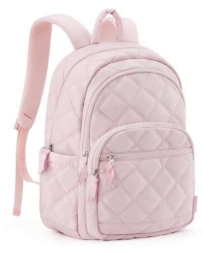 BAGSMART Travel Laptop Backpack, College Backpack for Women, Quilted Small Computer Bookbag, Water-Resistant 15.6 Inch Laptop Casual Bag, Pink - Image 1