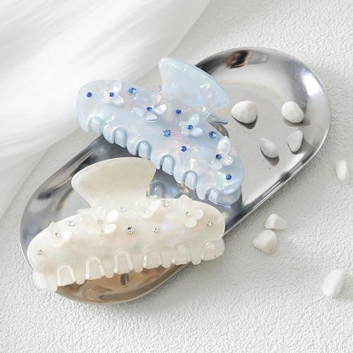 HAIMEIKANG 2Pcs Acrylic Flower Hair Claw Clips - Large for Women, Strong Hold Cute Non-slip Stylish Accessories for Thick Thin Hair - Image 1