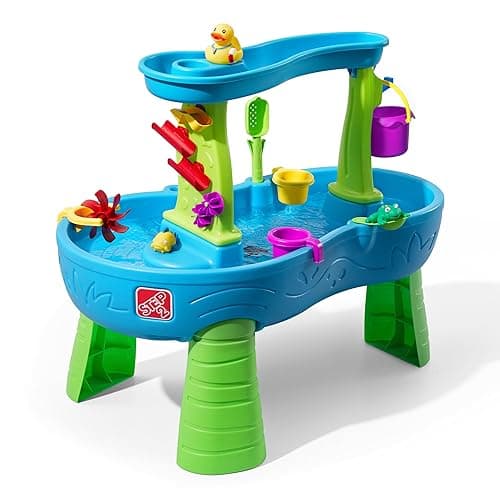 Step2 Rain Showers Splash Pond Water Table, Kids Water and Sand Activity Sensory Playset, Summer Outdoor Toys, 13 Piece Water Toy Accessories, For Toddlers 1.5+ Years Old, Blue & Green - Image 1