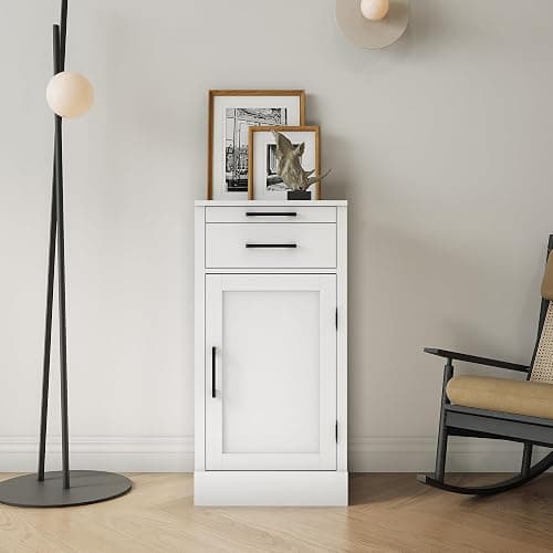 NALLBEIRRAA 18" Kitchen Pantry Cabinet, Freestanding Stackable Modular Storage Cabinet with Drawer for Kitchen Dining Room, White - Image 1