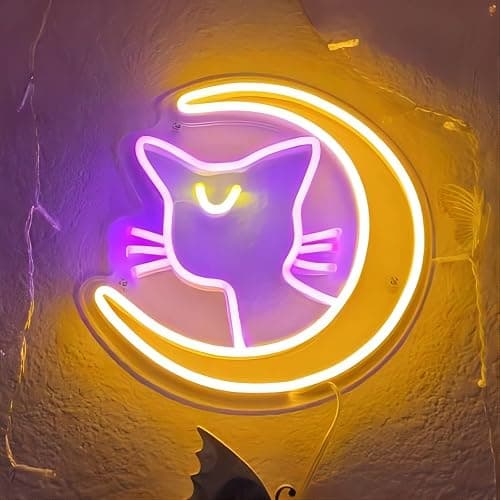 Japanese Anime Luna Neon Sign for Bedroom Wall Decor, LED Dimmable Cartoon Moon Cat Signs for Kids Gifts, Cute Luna Neon Light for Girls Game Room Dorm Birthday Party Pink Kawaii Decoration - Image 1