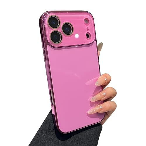 Solid Color Electroplated Frame with Crystal Camera Lens Protection Compatible with iPhone Case (iPhone 17 Pro Max,Rose Red) - Image 1