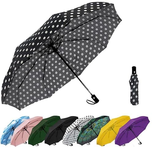 SIEPASA Windproof Travel Compact Umbrella-Automatic Umbrellas for Rain- Folding Umbrella, Travel Compact Umbrella.(Black Polka Dots) - Image 1