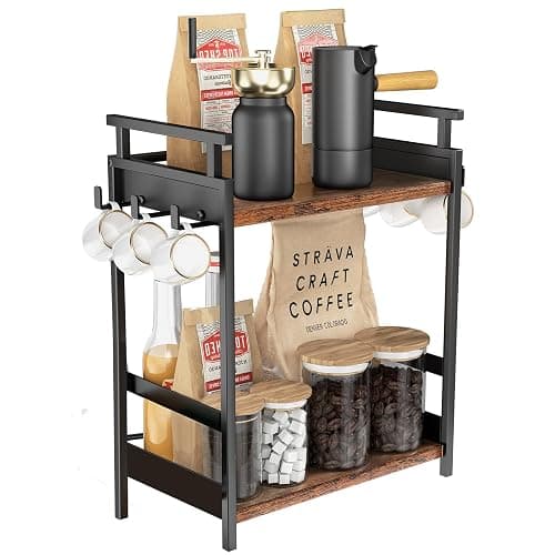 KLM Coffee Bar Organizer for Home Office, 6 Hooks Coffee Cup Holder Rack | Kitchen Counter Storage Shelf , Coffee and Tea Condiment Station Organizer - Image 1