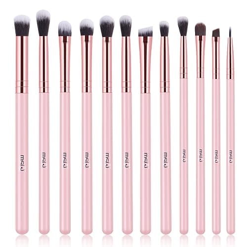 MSQ Eye Makeup Brushes Set with Soft Synthetic Hairs & Real Wood Handle for Eyeshadow, Eyebrow, Eyeliner, Blending (Pink), 12pcs - Image 1