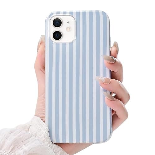 SleekCover Compatible with iPhone 11 Case,Cute Kawaii Aesthetic Striped Pattern Cover for Women Girls,Soft TPU Shockproof Protective Stylish Case for iPhone 11 6.1",Blue - Image 1