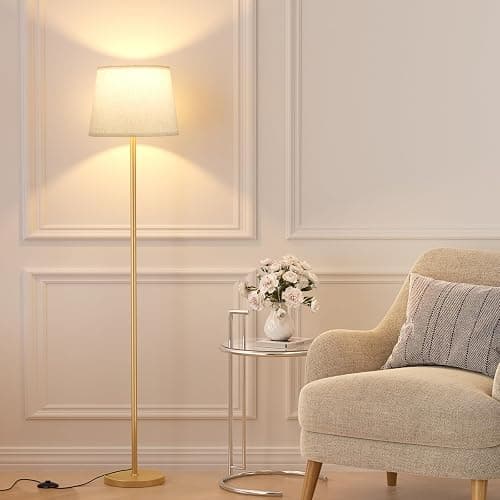 Raexpectis 【Upgraded Floor Lamps for Living Room, Modern Floor Lamp with Remote Control, Dimmable Colors Temperature Standing Lamp Foot Switch, 9W Bulb Tall Lamps for Bedroom Office Kid Room - Gold - Image 1